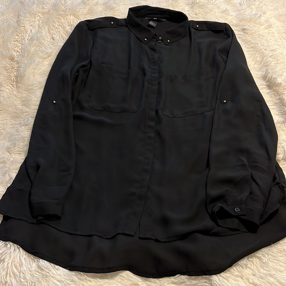 H&M black dress button down shirt long sleeve or 3/4 blouse L